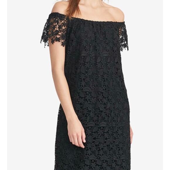 Ralph‎ Lauren Lace Off Shoulder Cocktail Formal Shift Knee Stretch Dress Sz 2 - Picture 7 of 11